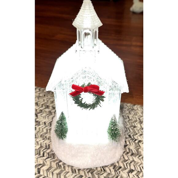 Christmas Glitter Snow Globe White Snowy Pines 12" Church LED Battery Operated - Picture 8 of 12